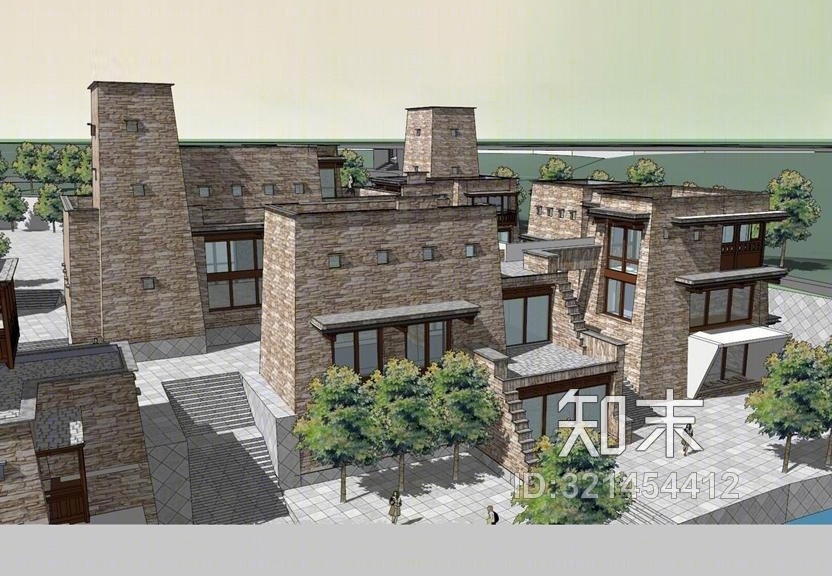 羌族风格建筑SU模型下载【ID:321454412】