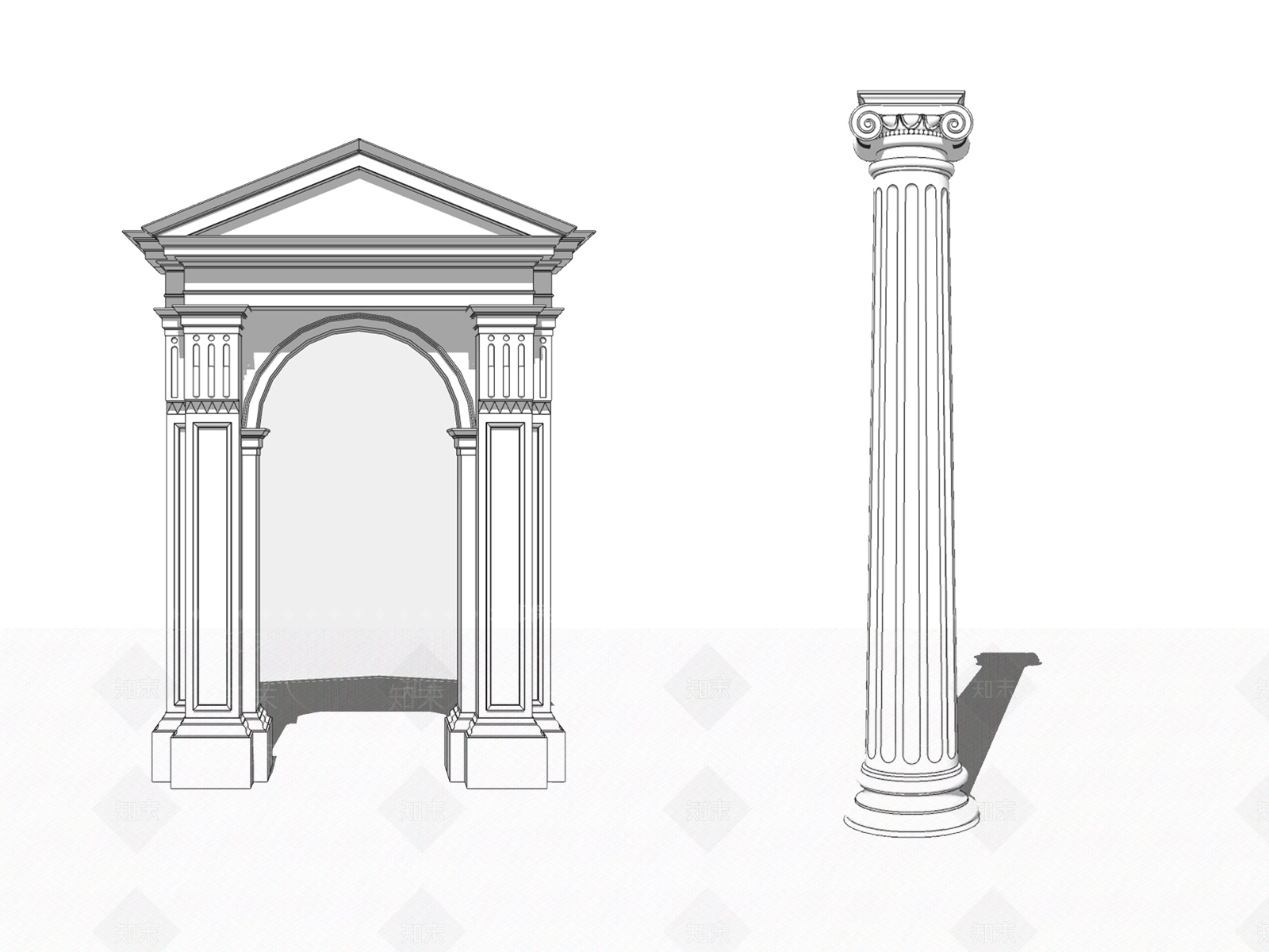 简欧拱门罗马柱SU模型下载【ID:170905289】