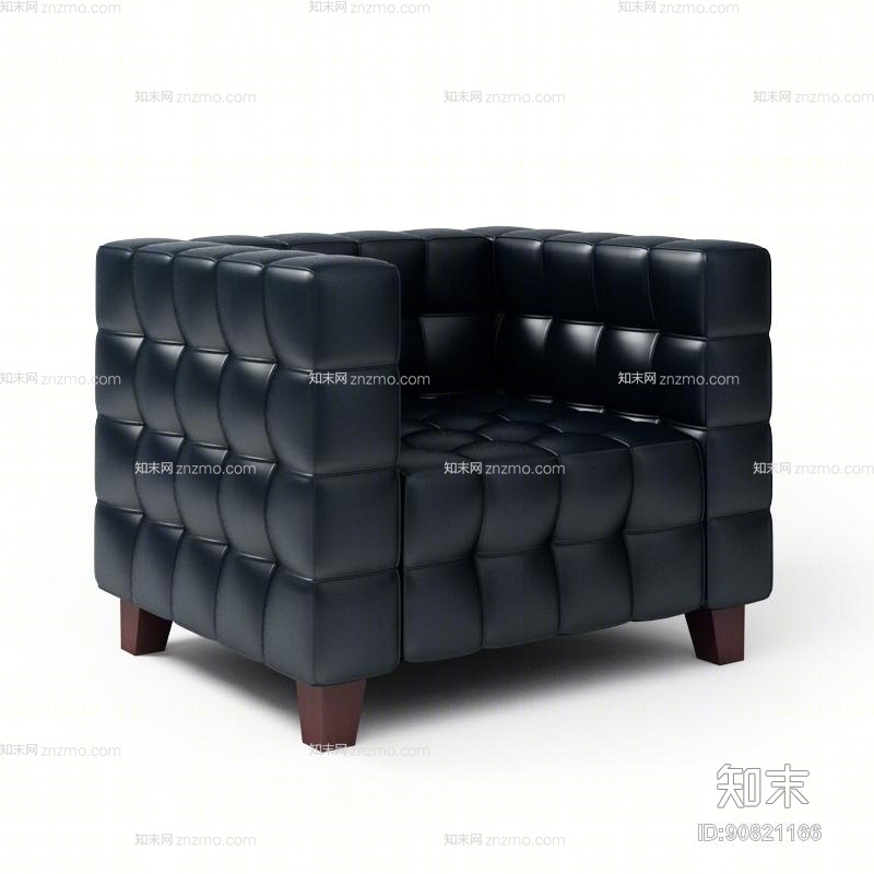 现代黑色方型皮质单人沙发3D模型下载【ID:90821166】