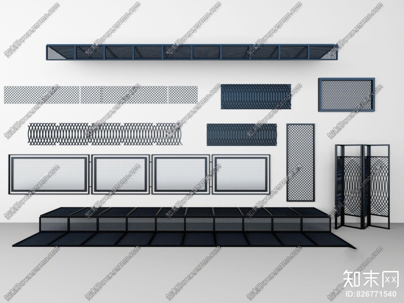 现代金属护栏防护网3D模型下载【ID:826771540】