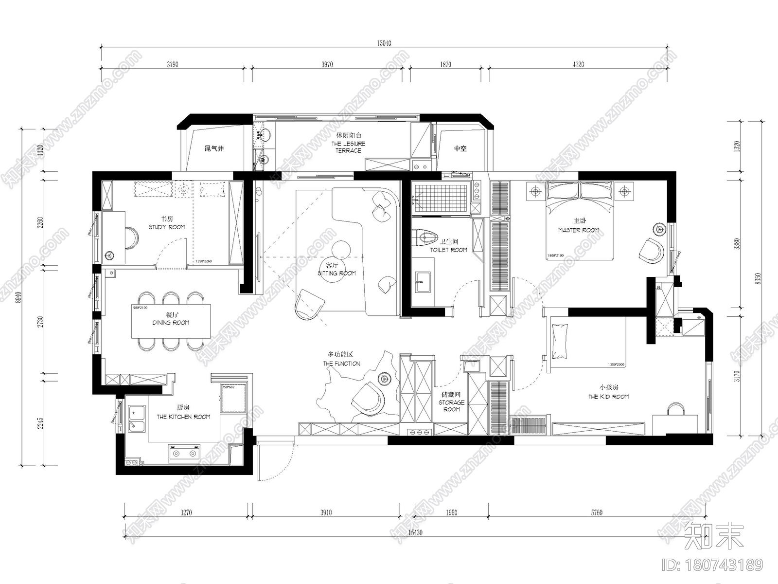 [杭州]116㎡现代二居家装装修施工图+3D模型cad施工图下载【ID:180743189】