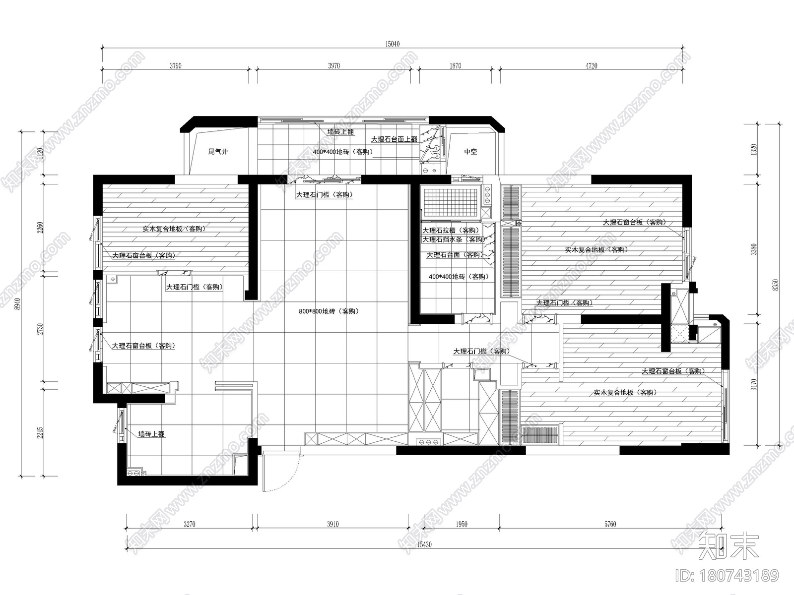 [杭州]116㎡现代二居家装装修施工图+3D模型cad施工图下载【ID:180743189】