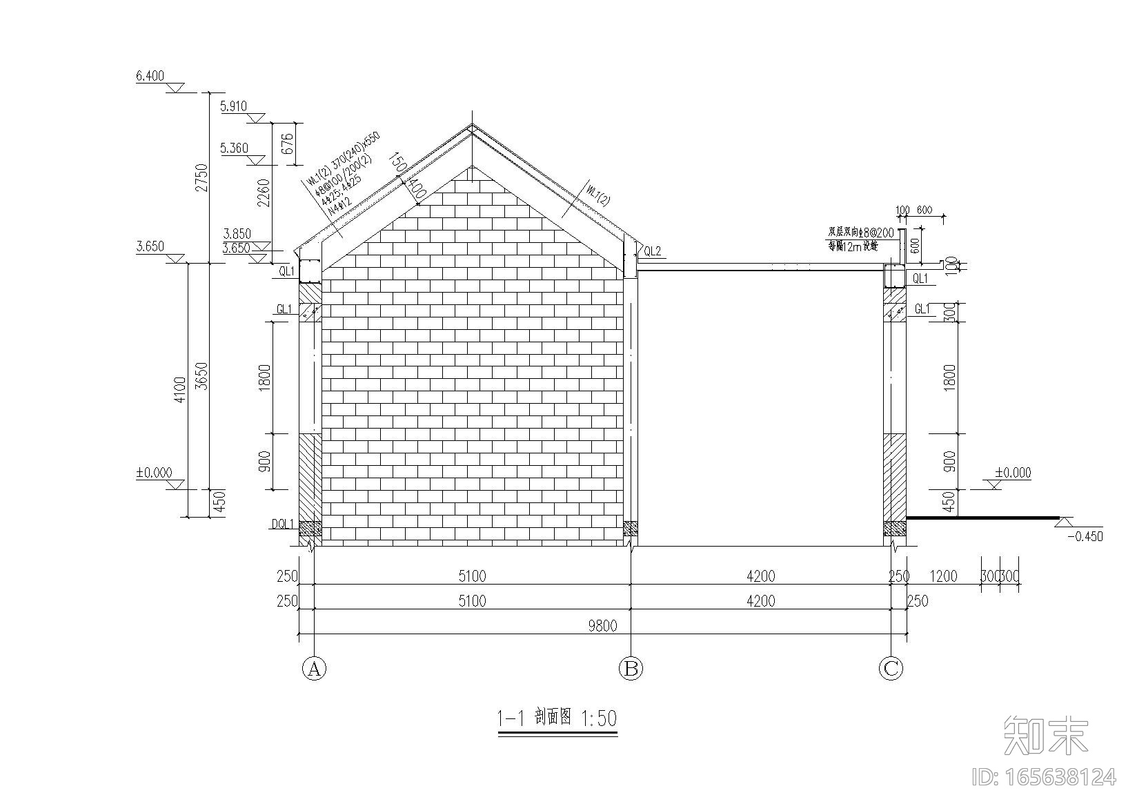 单层砖混结构自建住宅楼结构施工图纸cad施工图下载【ID:165638124】