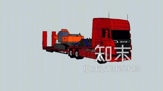 带挖掘机的低载重卡车。SU模型下载【ID:621365913】