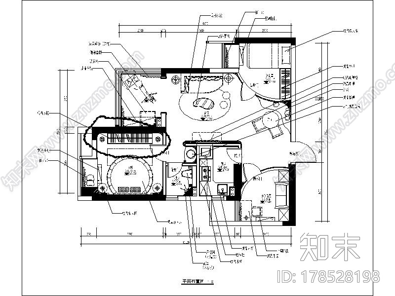[湖北]现代时尚浪漫两居室室内设计施工图（含效果图）施工图下载【ID:178528198】
