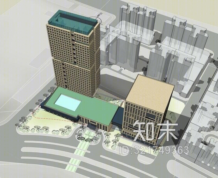 现代风格办公楼SU模型下载【ID:321749363】