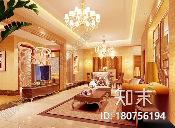 [广东]时尚温馨暖色调样板间装修施工图（含效果图）cad施工图下载【ID:180756194】