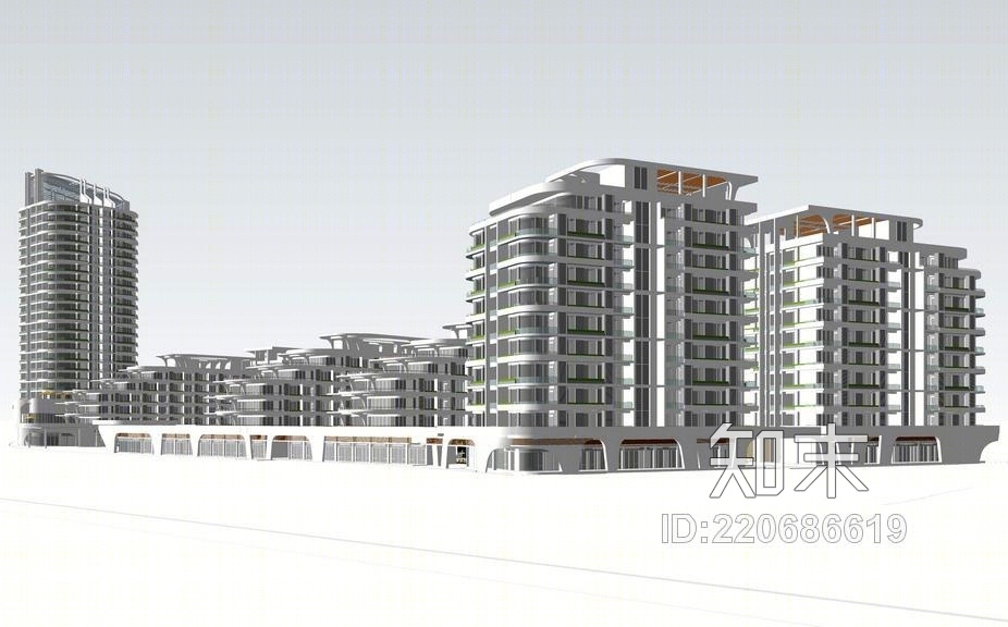 现代酒店+现代多层住宅SU模型下载【ID:220686619】