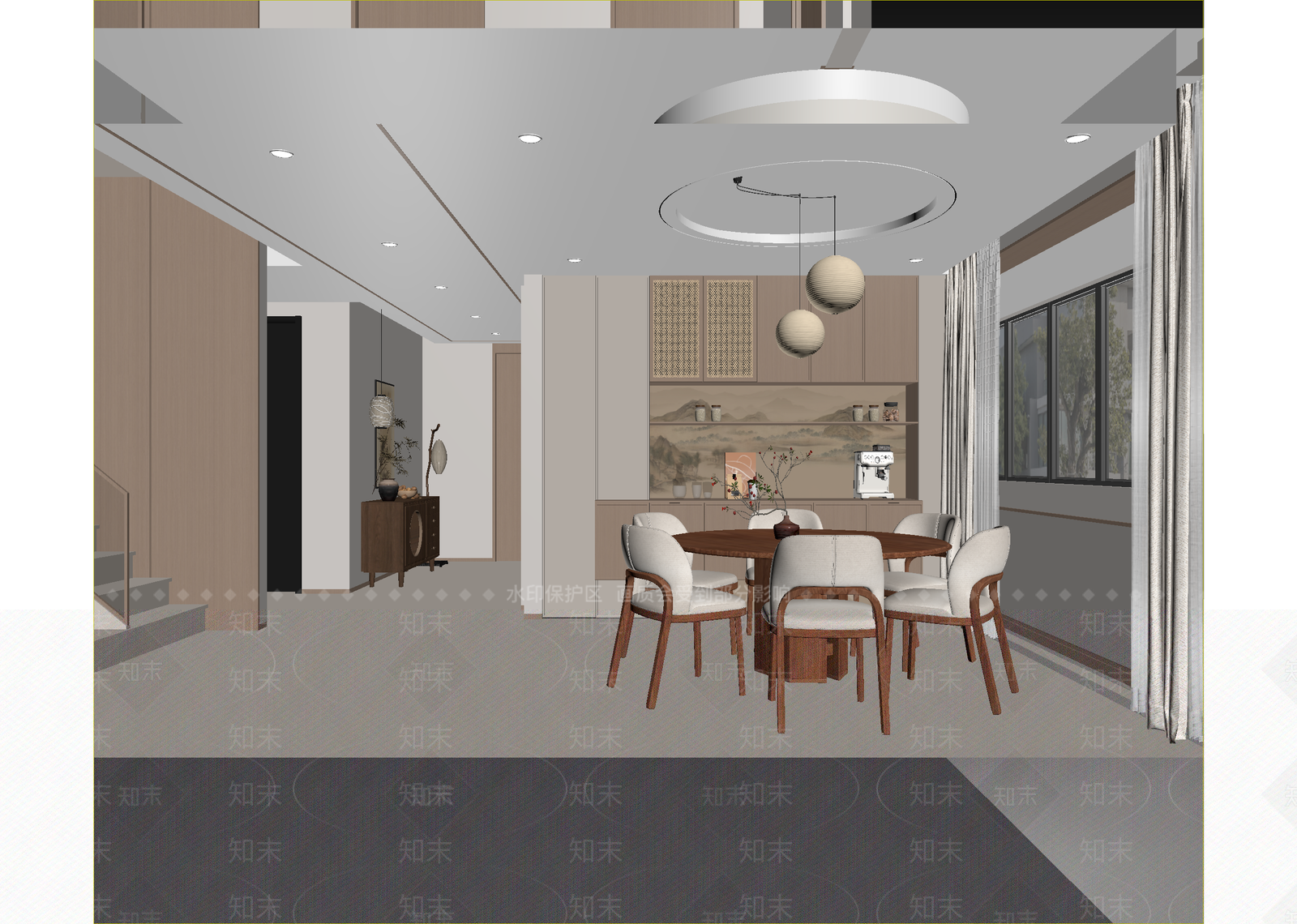 原木家居餐厅3D模型下载【ID:1215135793】