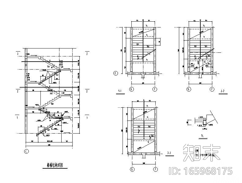 板式楼梯结构详图CAD施工图下载【ID:165968175】