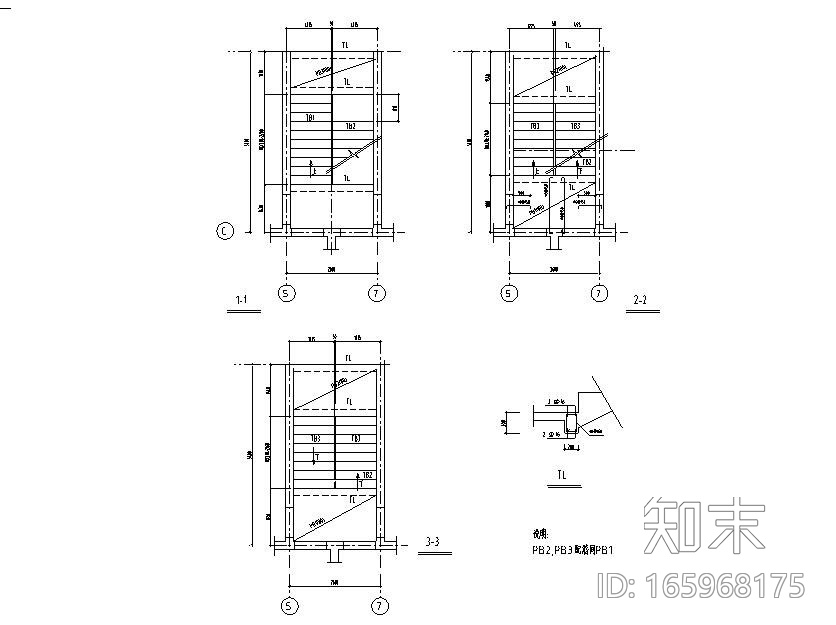 板式楼梯结构详图CAD施工图下载【ID:165968175】