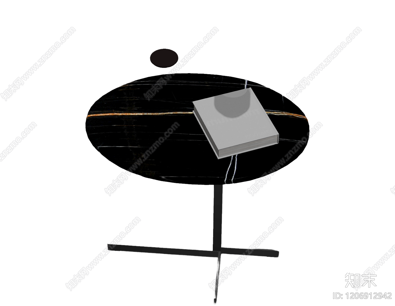 黑玻面边桌带装饰品3D模型下载【ID:1206912942】
