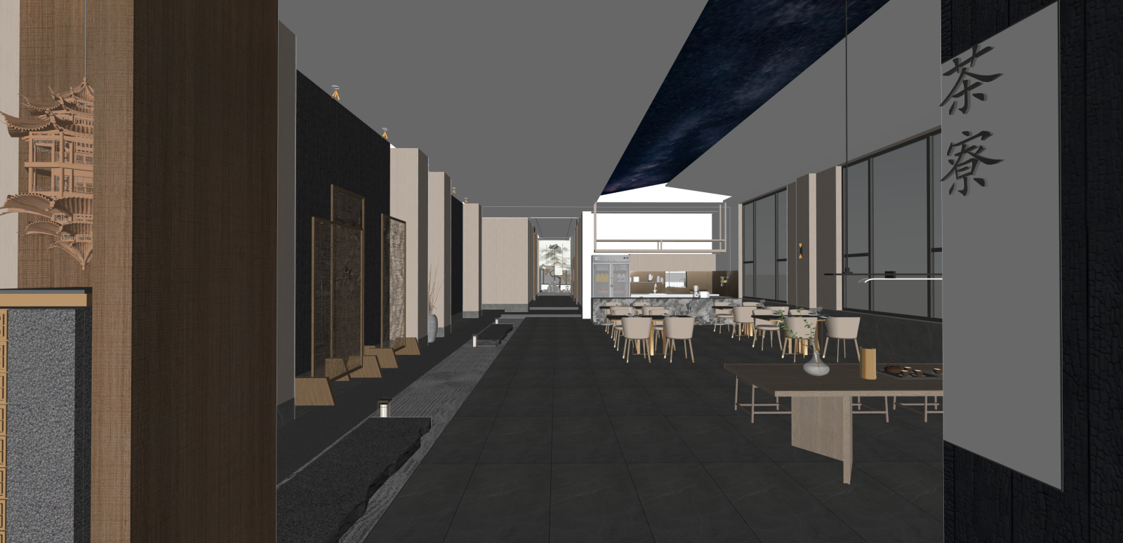 新中式酒店餐厅SU模型下载【ID:1216051128】