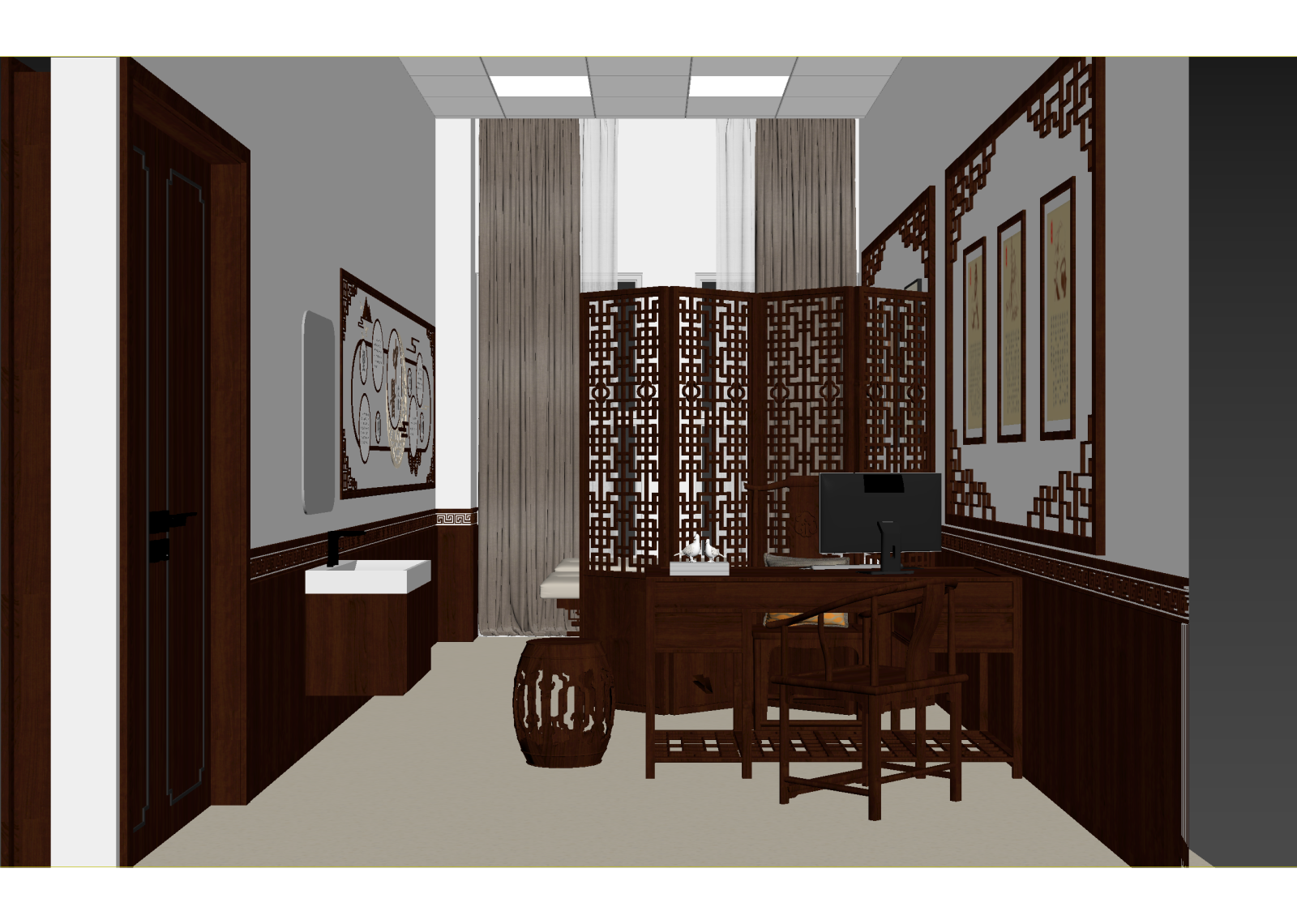 新中式接待室3D模型下载【ID:1214447567】