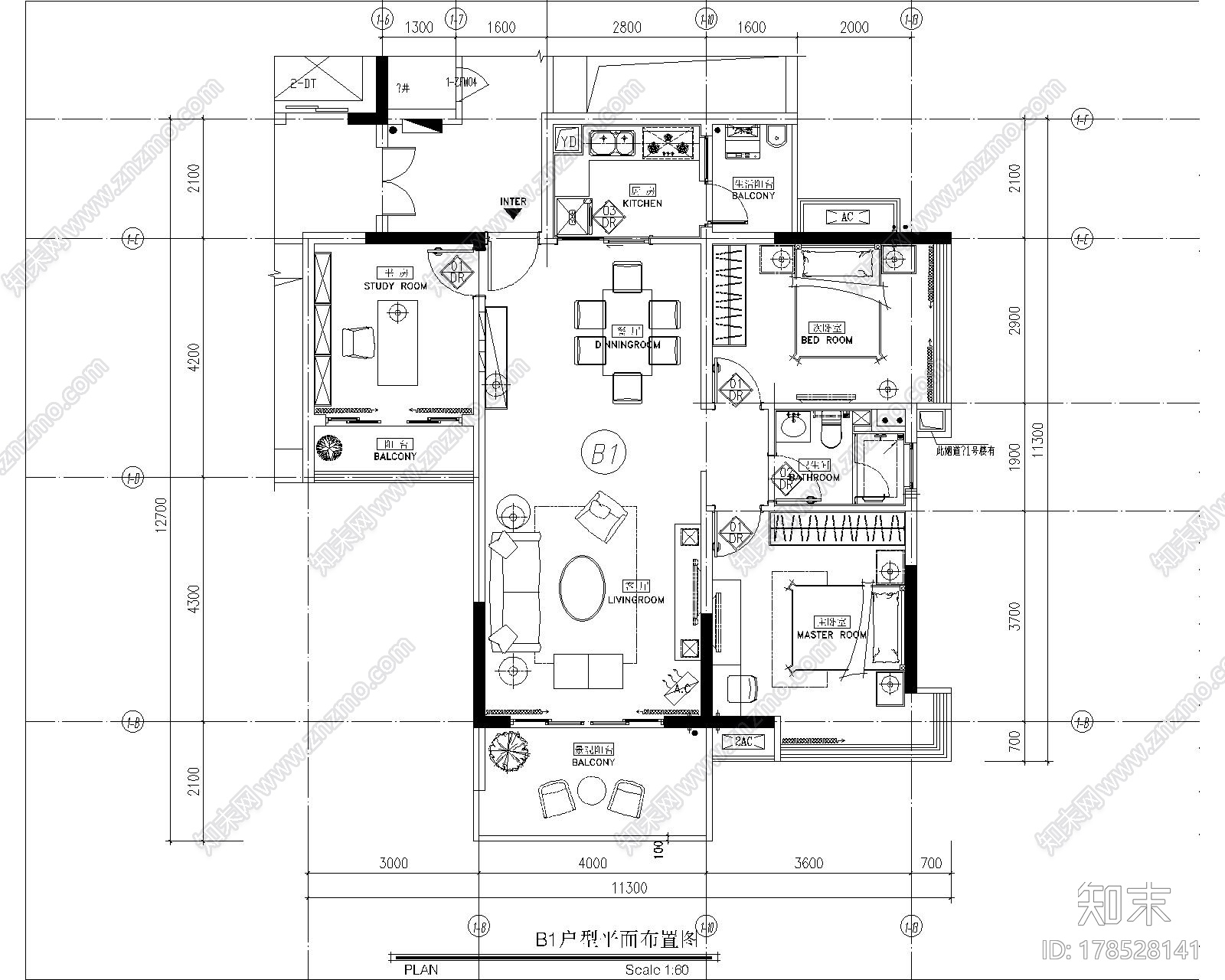 [上海]现代舒适小户型2居室室内设计CAD图施工图下载【ID:178528141】