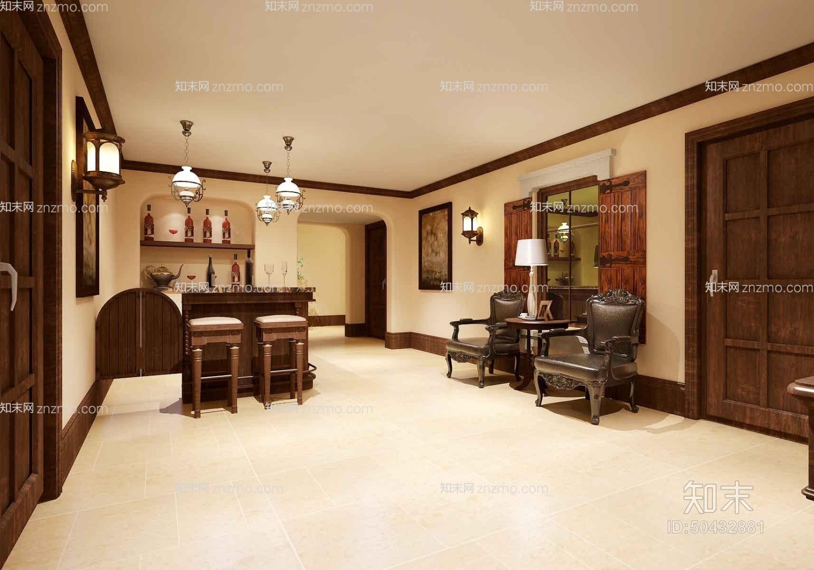 美式田园金属吊灯3D模型下载【ID:50432881】