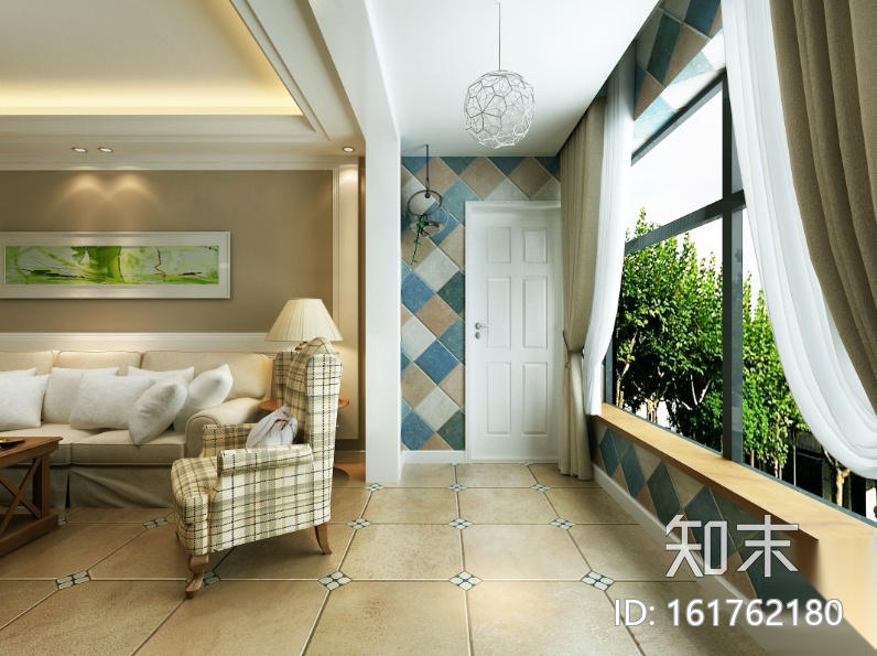 午后时光田园风二居室住宅设计施工图（附效果图）cad施工图下载【ID:161762180】