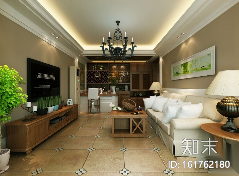 午后时光田园风二居室住宅设计施工图（附效果图）cad施工图下载【ID:161762180】