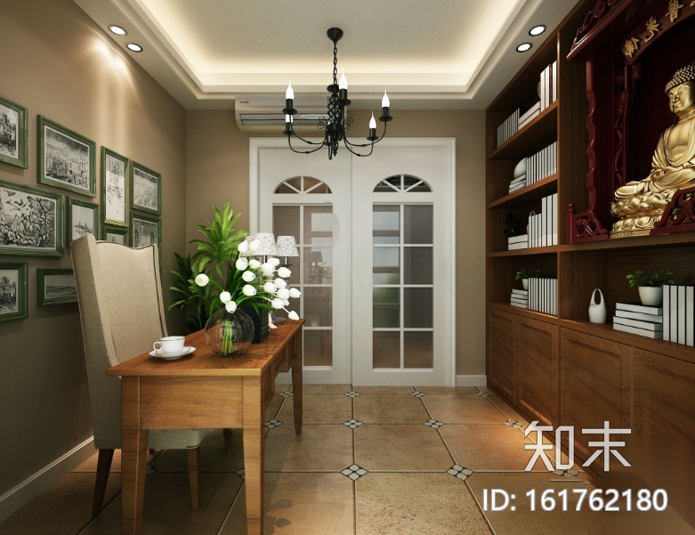 午后时光田园风二居室住宅设计施工图（附效果图）cad施工图下载【ID:161762180】