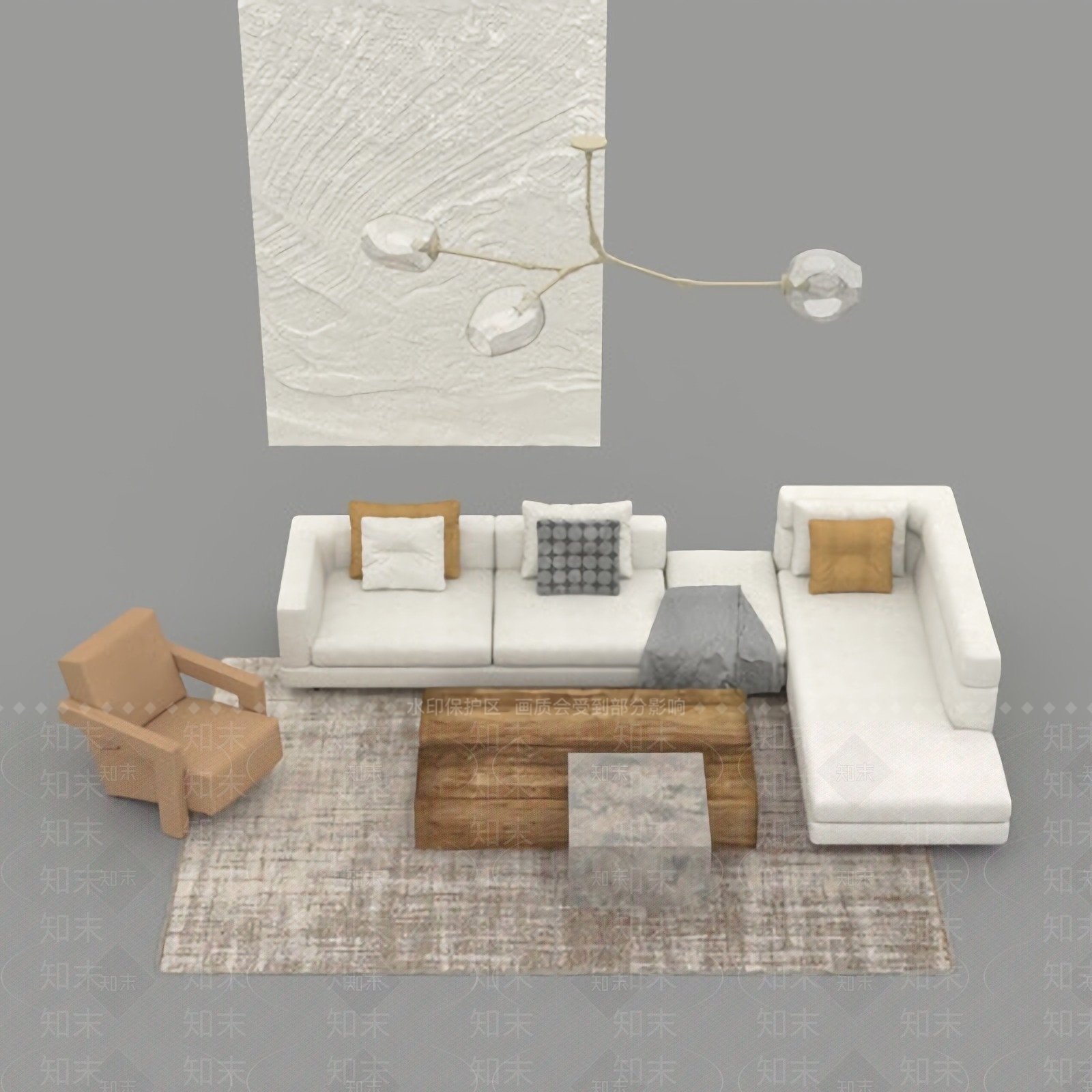现代沙发茶几组合免费3D模型下载【ID:1123244502】