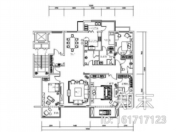 [北京]某公寓三居室装修图AB型施工图下载【ID:161717123】