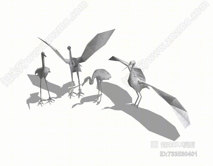仙鹤雕塑SU模型下载【ID:733530401】