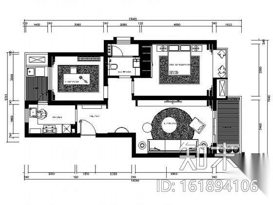 西郊两居室公寓样板房装修图cad施工图下载【ID:161894106】