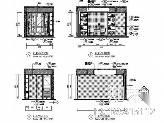 家居套房立面图cad施工图下载【ID:166415112】