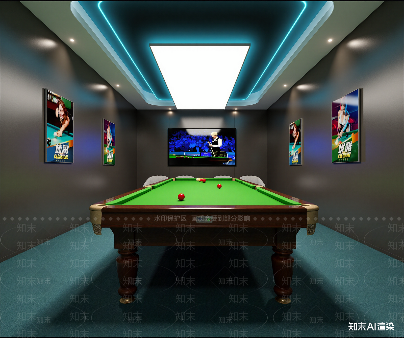 现代台球室3D模型下载【ID:1214164127】
