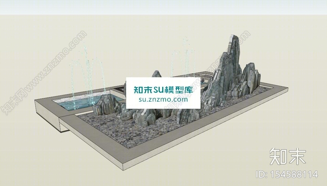 假山石的小景观建筑SU模型下载【ID:154588114】