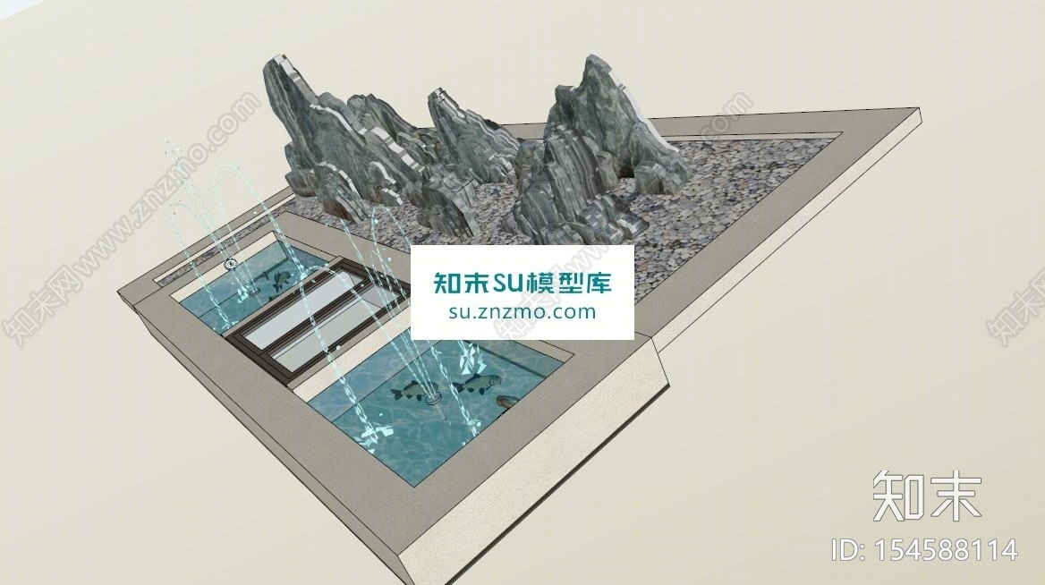 假山石的小景观建筑SU模型下载【ID:154588114】