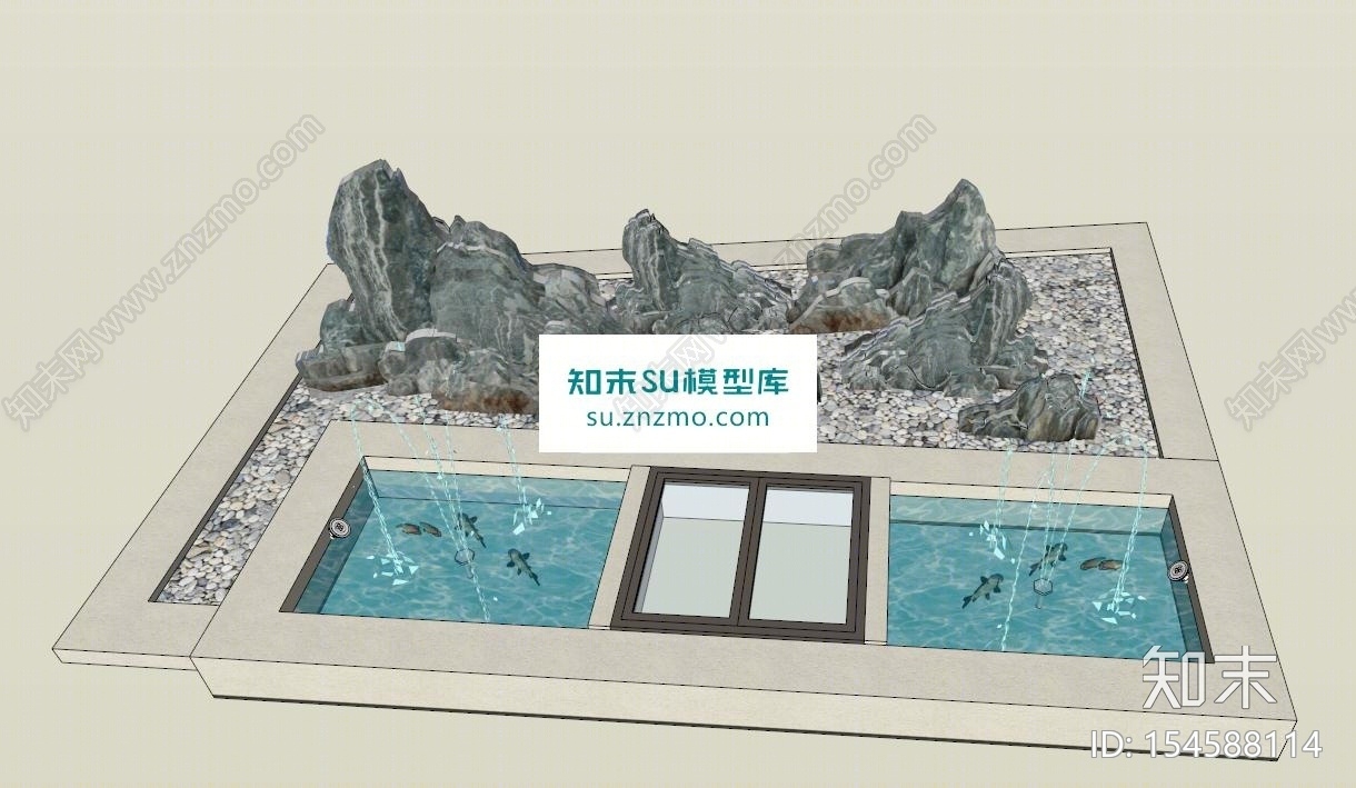 假山石的小景观建筑SU模型下载【ID:154588114】