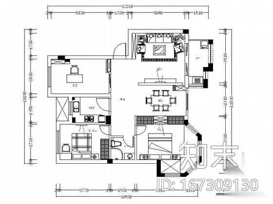[福建]水岸社区简欧风格三居室装修施工图（含效果）cad施工图下载【ID:167309130】