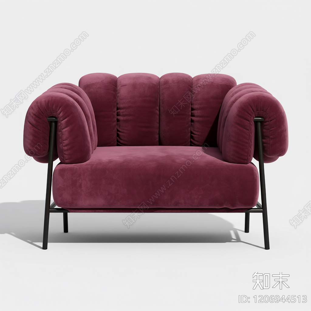 红色绒面沙发3D模型下载【ID:1206944513】