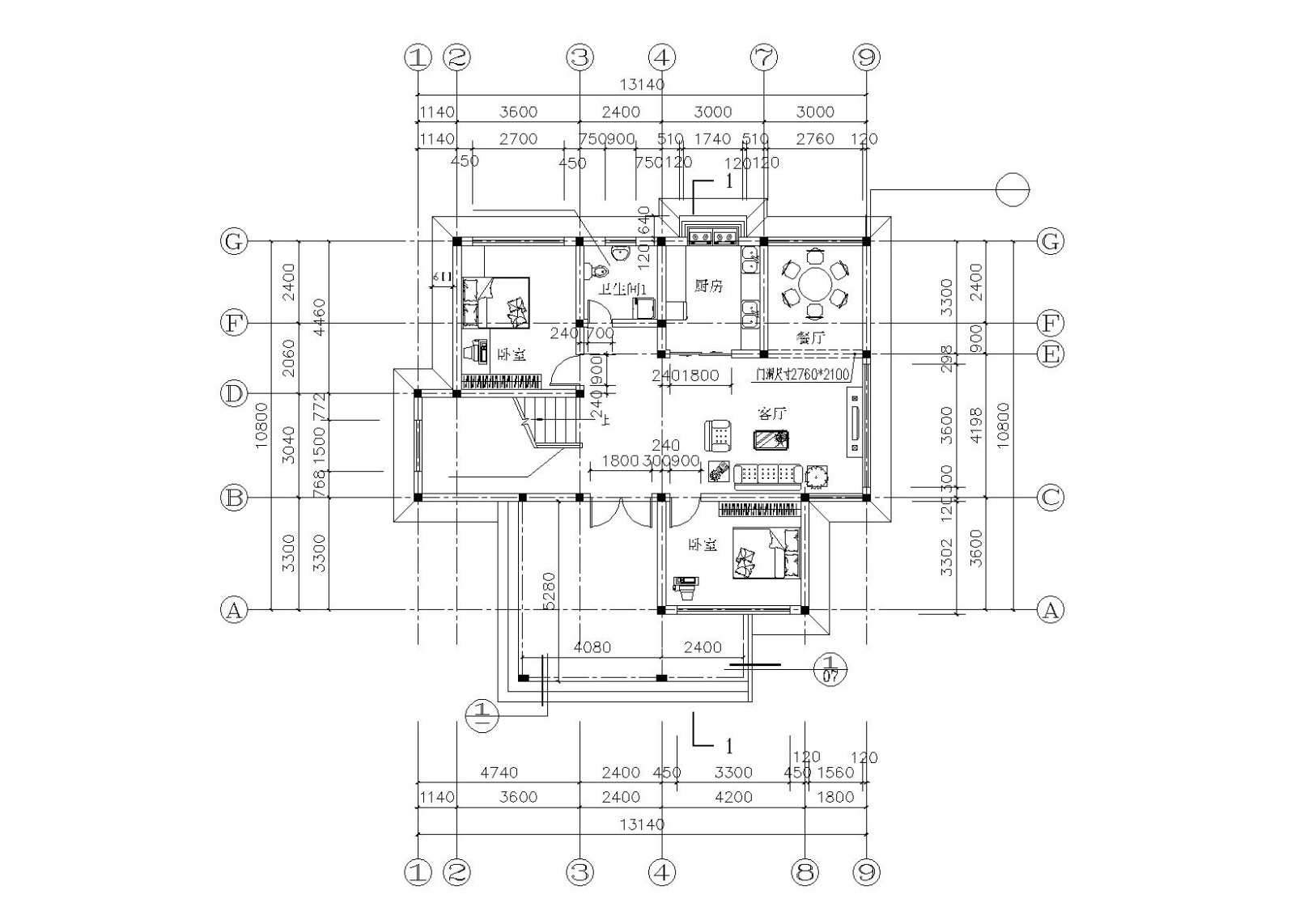 两层农村自建房建筑施工图（CAD）施工图下载【ID:151388124】