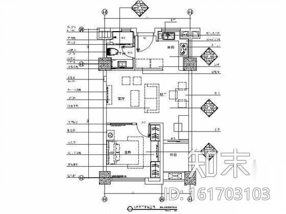 [上海]商业中心地块现代一居室CAD装修施工图施工图下载【ID:161703103】