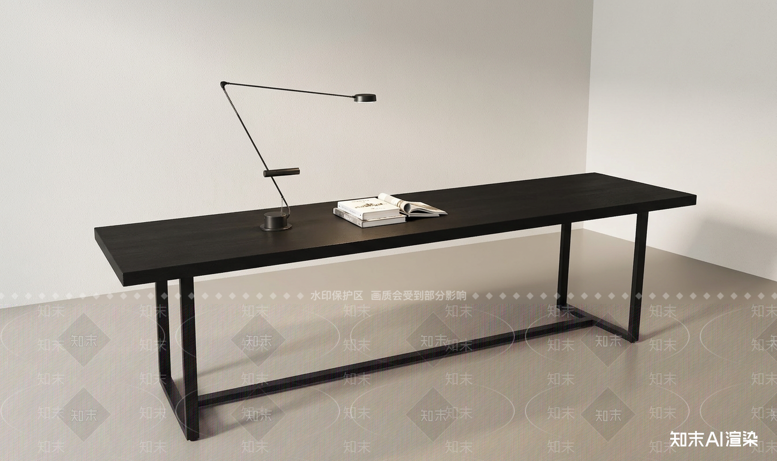 现代办公桌3D模型渲染效果图