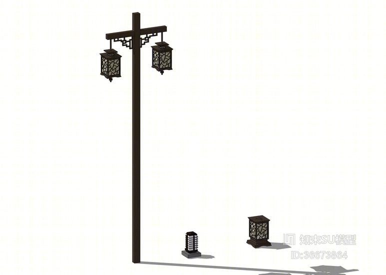 中式路灯景观灯柱组合SU模型下载【ID:36673864】