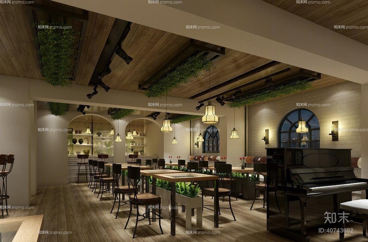 英式田园音乐餐厅3D模型下载【ID:40743602】