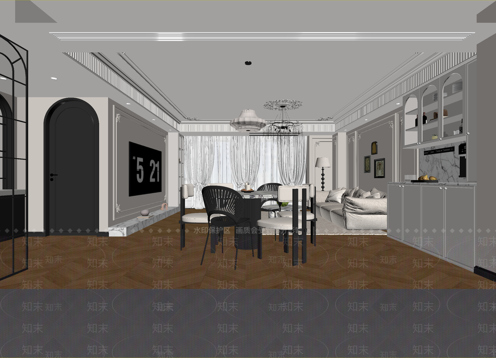 法式客餐厅3D模型下载【ID:1215079312】