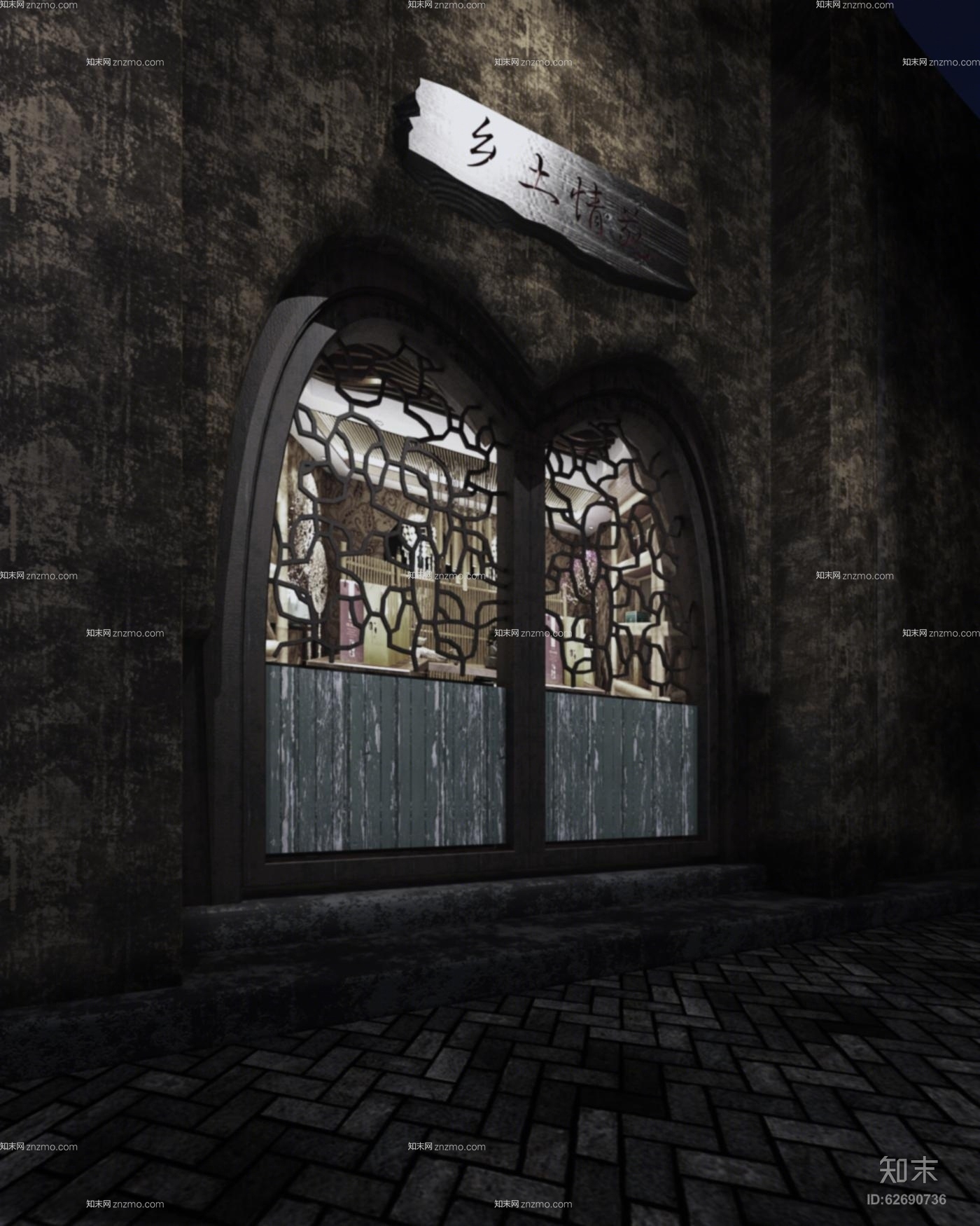 现代黑色铁艺双开门3D模型下载【ID:62690736】