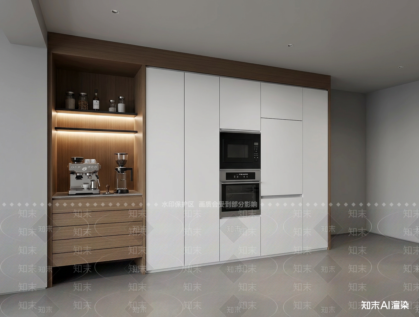 左侧嵌入式储物柜体开放式厨房3D模型下载【ID:1227521401】