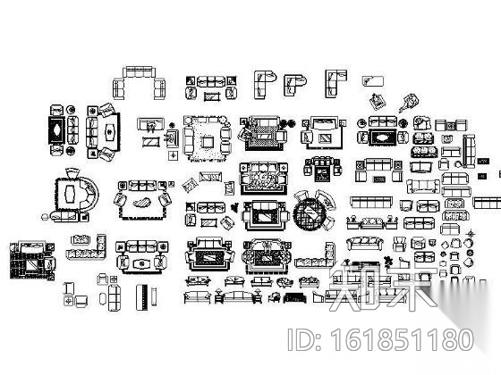 常用沙发图块集cad施工图下载【ID:161851180】