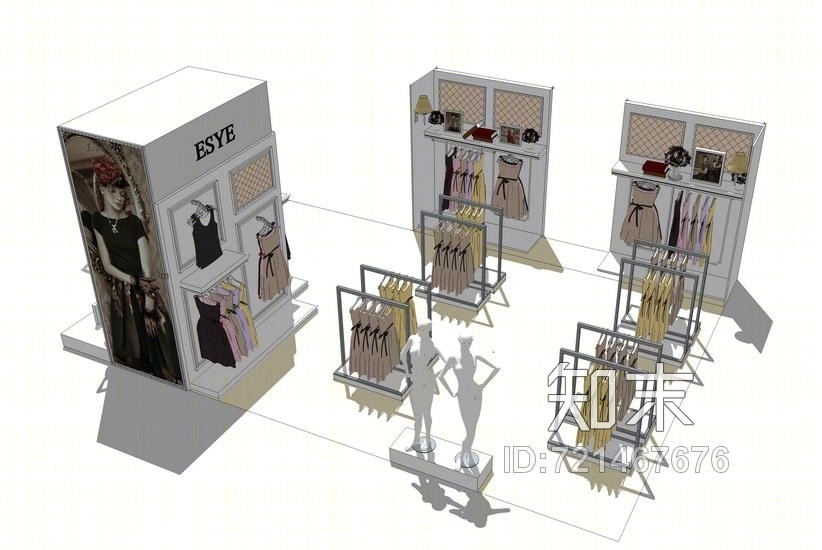 服装店摆设SU模型下载【ID:721467676】