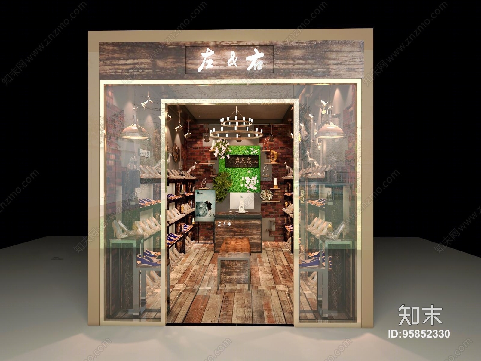 工业风格鞋子店铺门脸门头3D模型下载【ID:95852330】