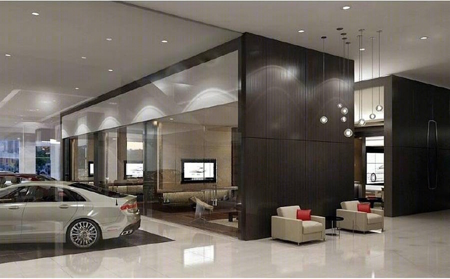 展厅Lincoln林肯汽车4S店效果图+CAD施工图+木饰面相关资料+完工实景施工图下载【ID:36980168】