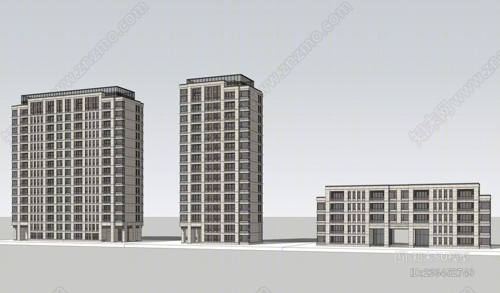 现代高层住宅SU模型下载【ID:233452740】