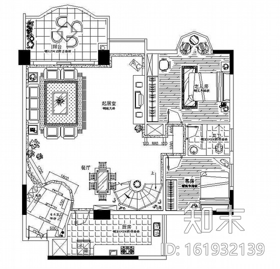 某复式家装施工图cad施工图下载【ID:161932139】