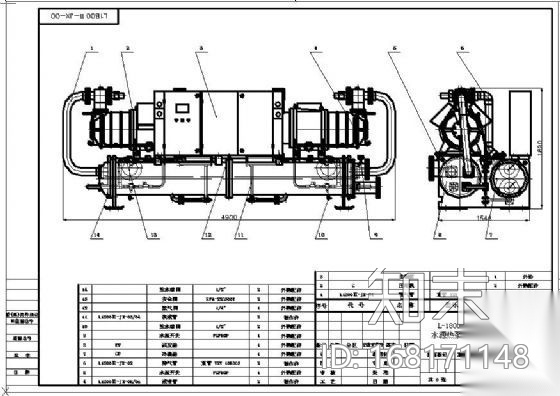 螺杆机水源热泵装配图cad施工图下载【ID:168171148】