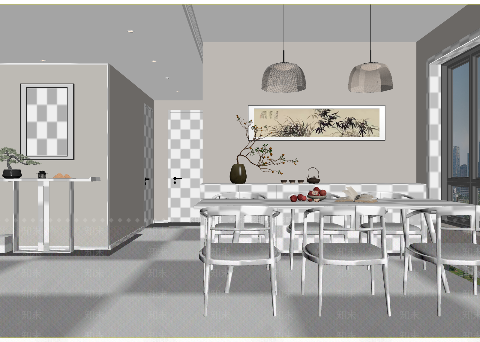 新中式家居餐厅3D模型下载【ID:1214676801】